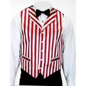 Historical Emporium Men Ragtime Waistcoat Vest Red White Striped Microfiber Lg